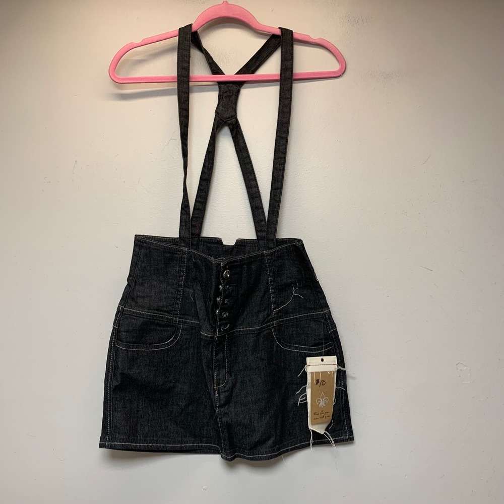 C'est Toi Suspender Denim Skirt Womens Large Black Excellent High Waist C9045